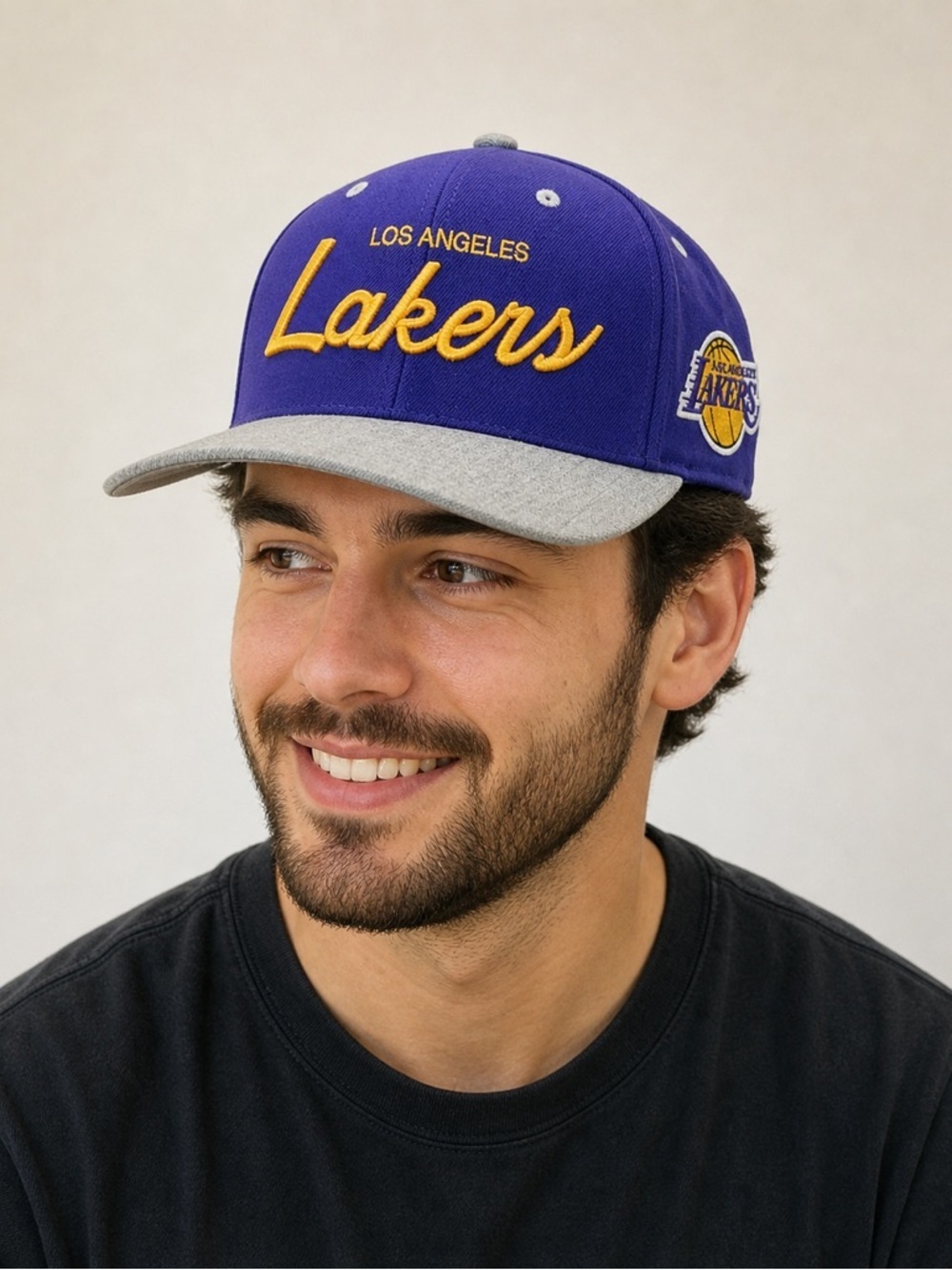 Mitchell & Ness Los Angeles Lakers Team Script Snapback Hat/Cap - Purple/Gray